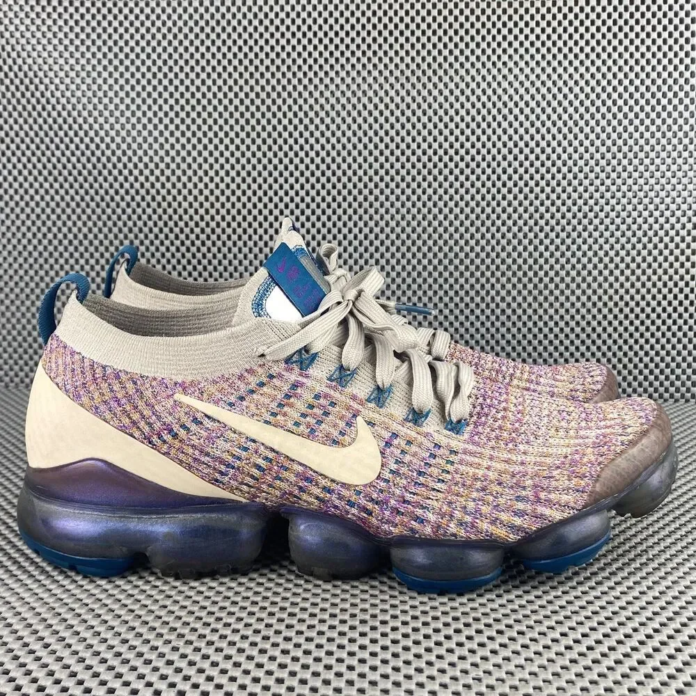 Nike Air VaporMax Flyknit 3 Running Shoes Womens 11 Cream Purple Logo Lace Up - Picture 1 of 12